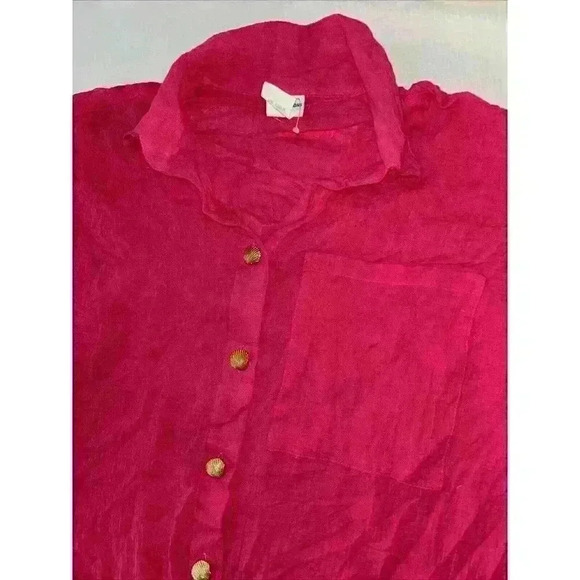 NWT Pacific Connections Pink Linen Gold Seashell Buttons One Size Swim Cover - Picture 4 of 12